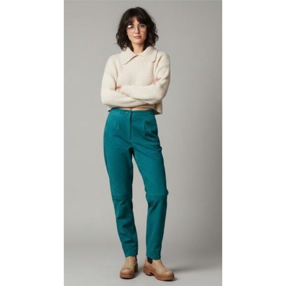 Bushwacker Vintage Teal Genuine Leather Suede High Rise Pants Women's Size 8 - Picture 4 of 16